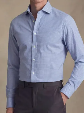 Bügelleichtes blau kariertes Twillhemd