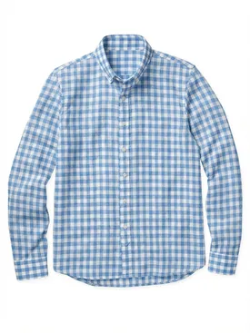 Himmelblaues kariertes Leinenhemd